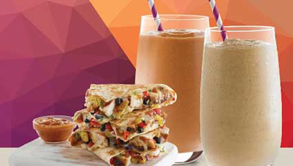 Pumpkin Pie and Salted Carmel Smoothies with a Jamaican Jerk Quesadilla.